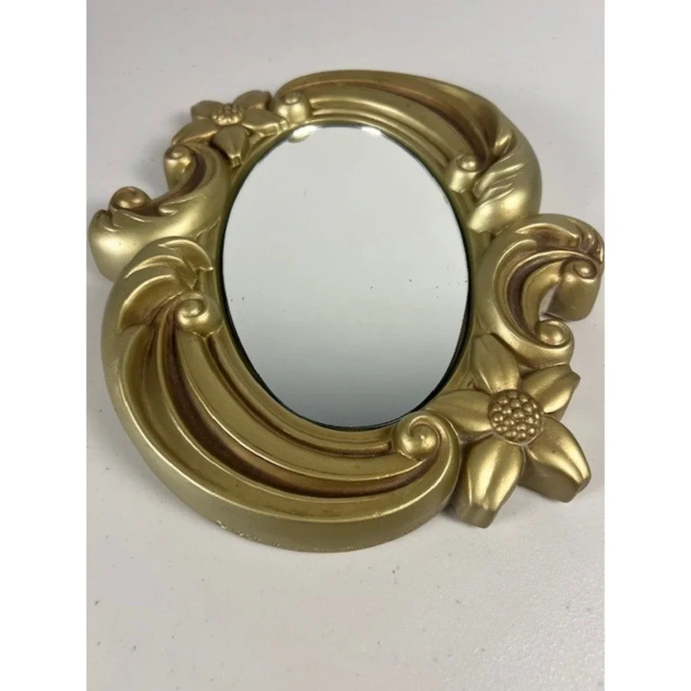 Vintage 1967 Miller Studio Inc Gold Chalkware Floral Oval Wall Mirror Ornate MCM